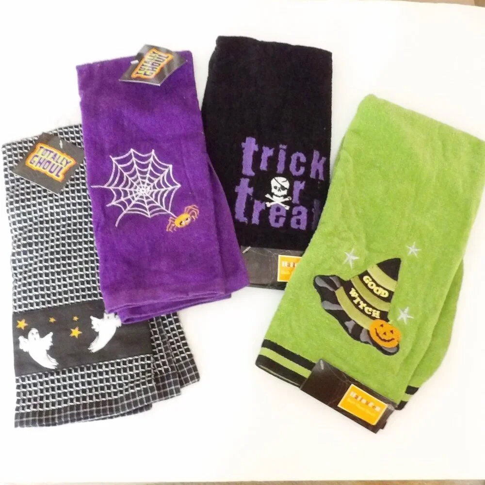 Bundle of 4 Halloween Themed Hand Towels Dish Towels NWT Good Witch Ghost